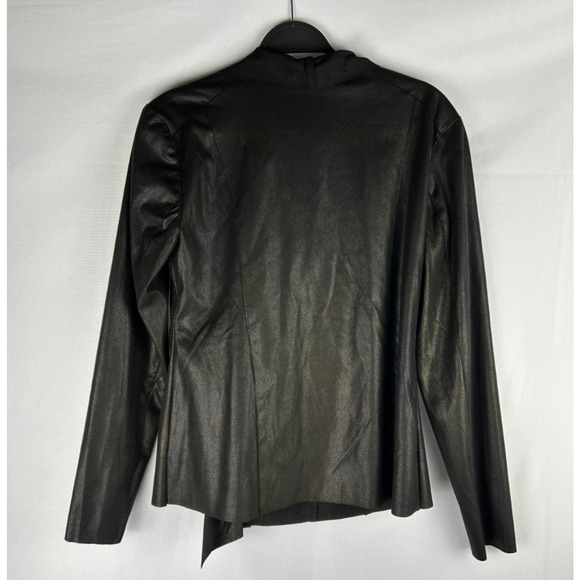 Anthro Mote Faux Leather Jacket Size Large Black Gold Asymmetric Zip Lightweight - Picture 2 of 6